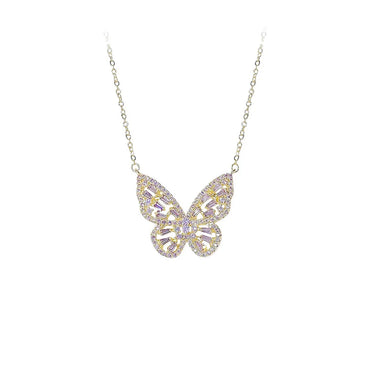 Luxurious Butterfly Copper Necklace Gold Plated Zircon Copper Necklaces 1 Piece