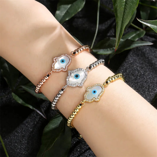 Luxurious Classic Style Commute Palm Eye Copper Beaded Inlay Zircon Bracelets