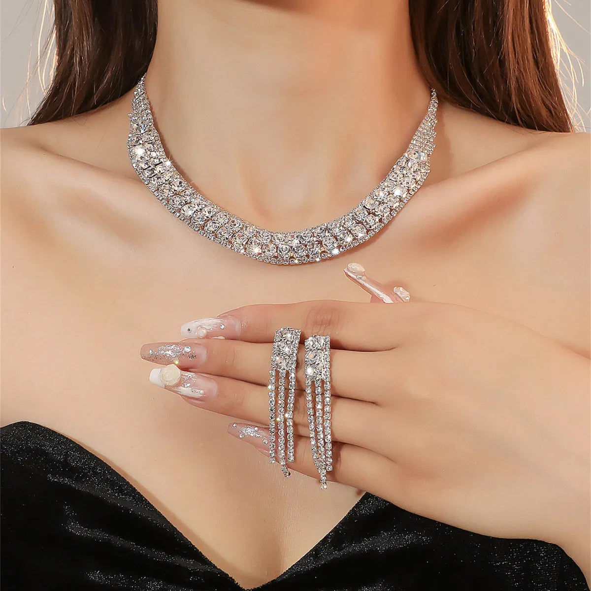 Luxurious Fashion U Shape Square Alloy Plating Diamond Rhinestones Jewelry Set 1 Set