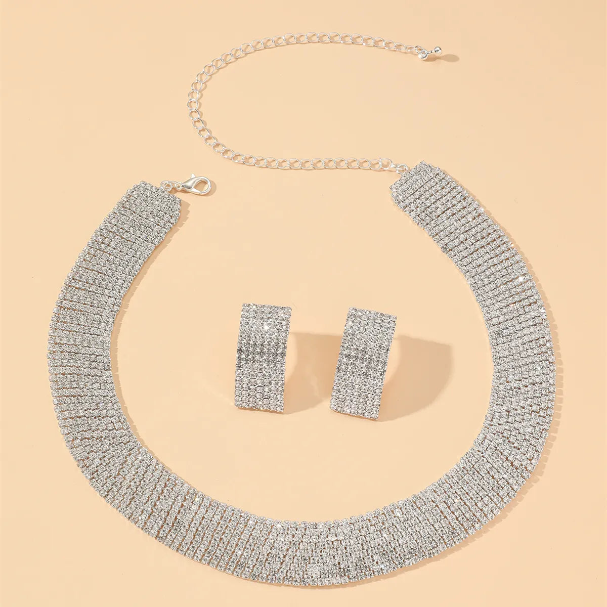 Luxurious Fashion U Shape Square Alloy Plating Diamond Rhinestones Jewelry Set 1 Set