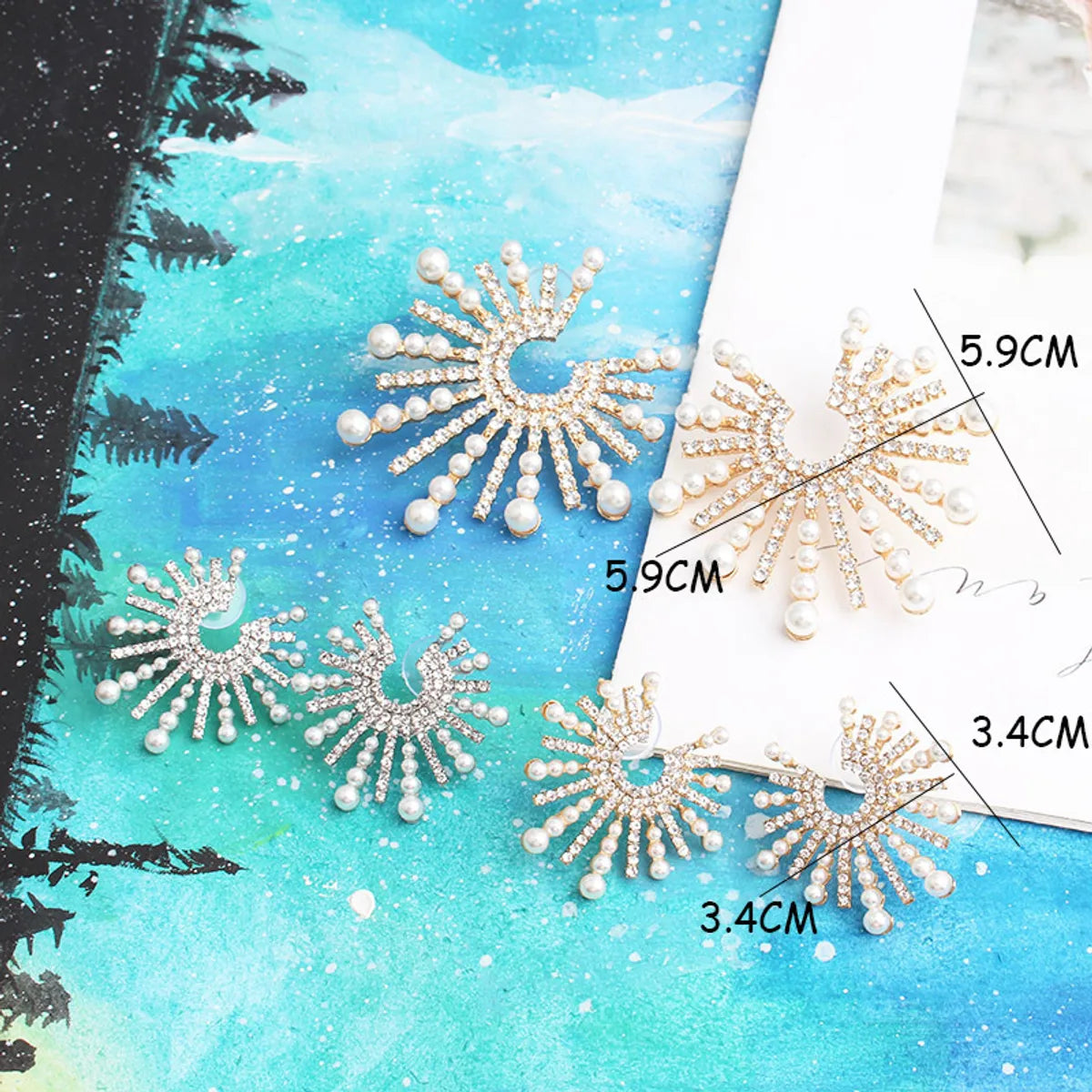 Luxurious Flower Alloy Plating Artificial Pearls Rhinestones Women's Ear Studs 1 Pair