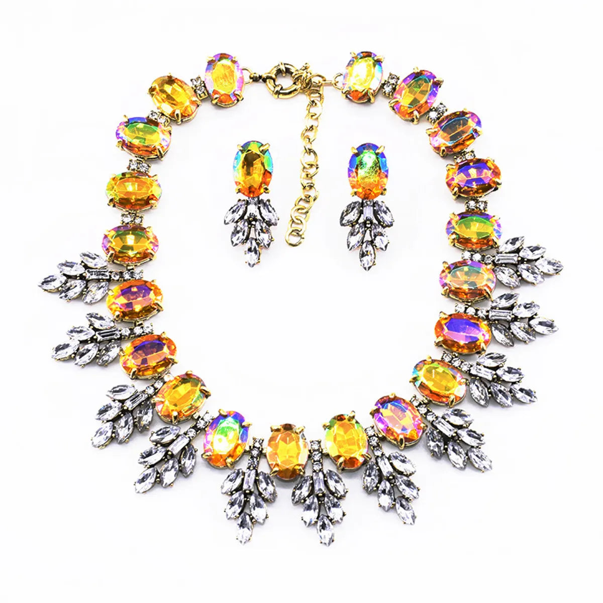 Luxurious Flower Alloy Plating Inlay Artificial Crystal Women's Jewelry Set