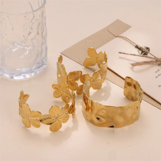 Luxurious Flower Butterfly Stainless Steel Plating Bangle