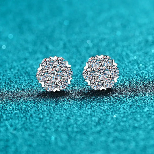 Luxurious Flower Sterling Silver Moissanite Ear Studs In Bulk