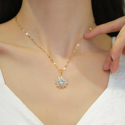 Wholesale Luxurious Flower Titanium Steel Copper Inlay Zircon Earrings Necklace