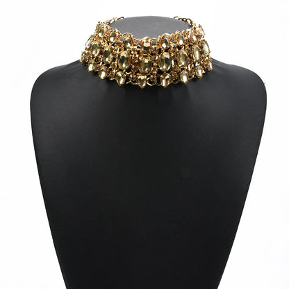 Luxurious Geometric Alloy Inlay Artificial Crystal Rhinestones Women's Choker