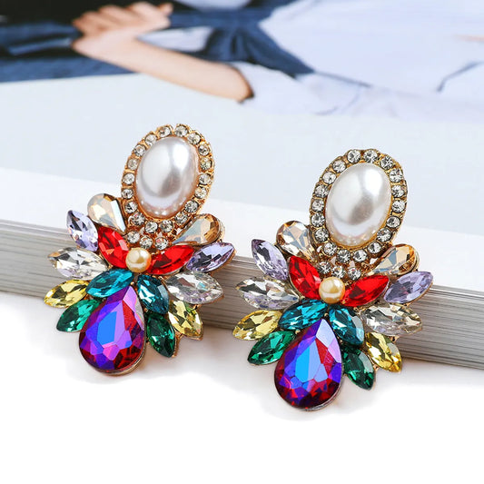 1 Pair Luxurious Geometric Inlay Alloy Artificial Pearls Rhinestones Glass Drop Earrings