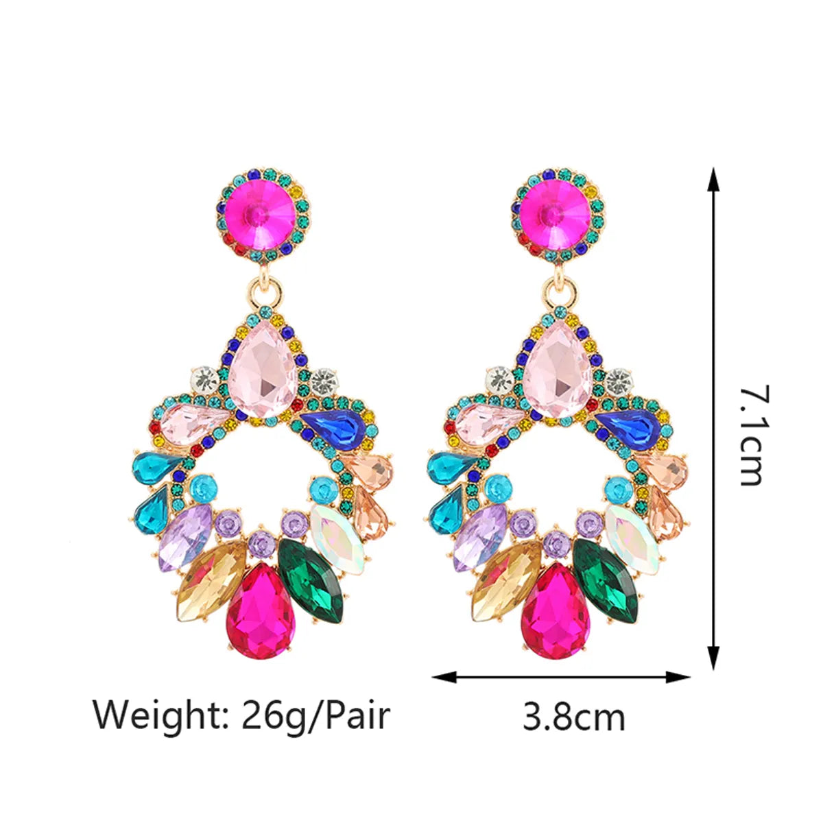 1 Pair Luxurious Geometric Inlay Alloy Rhinestones Glass Gold Plated Chandelier Earrings Drop Earrings