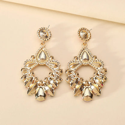 1 Pair Luxurious Geometric Inlay Alloy Rhinestones Glass Gold Plated Chandelier Earrings Drop Earrings