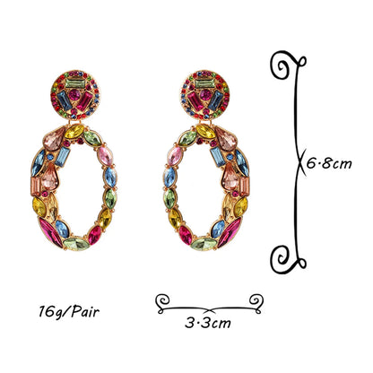 1 Pair Luxurious Geometric Inlay Alloy Rhinestones Glass Drop Earrings