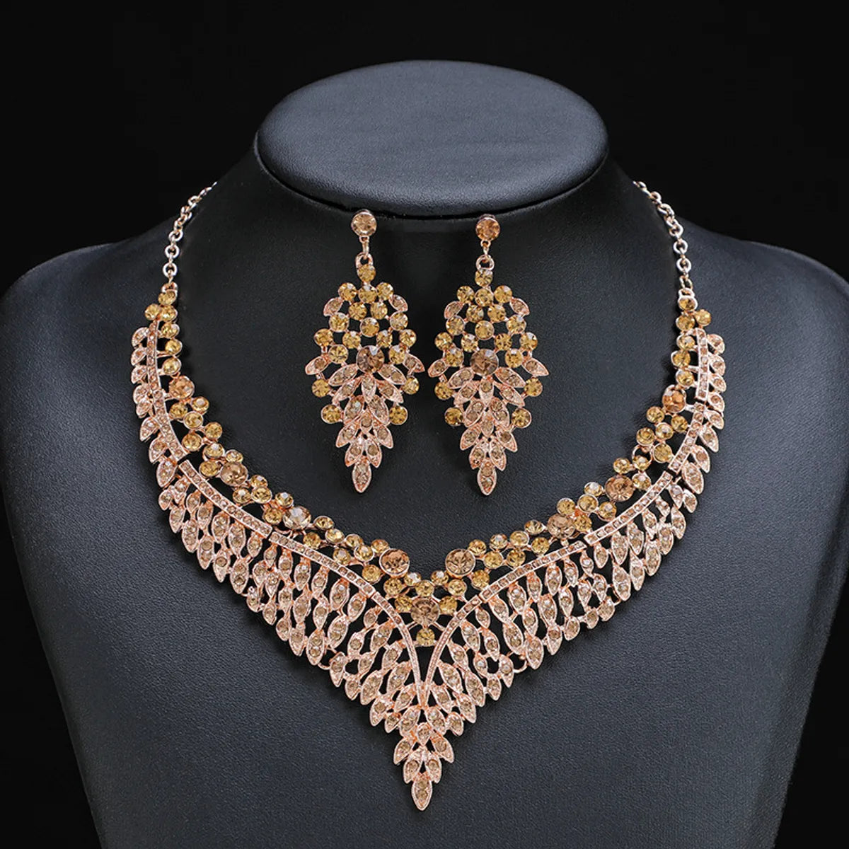 Luxurious Geometric Alloy Plating Artificial Crystal Women's Earrings Necklace