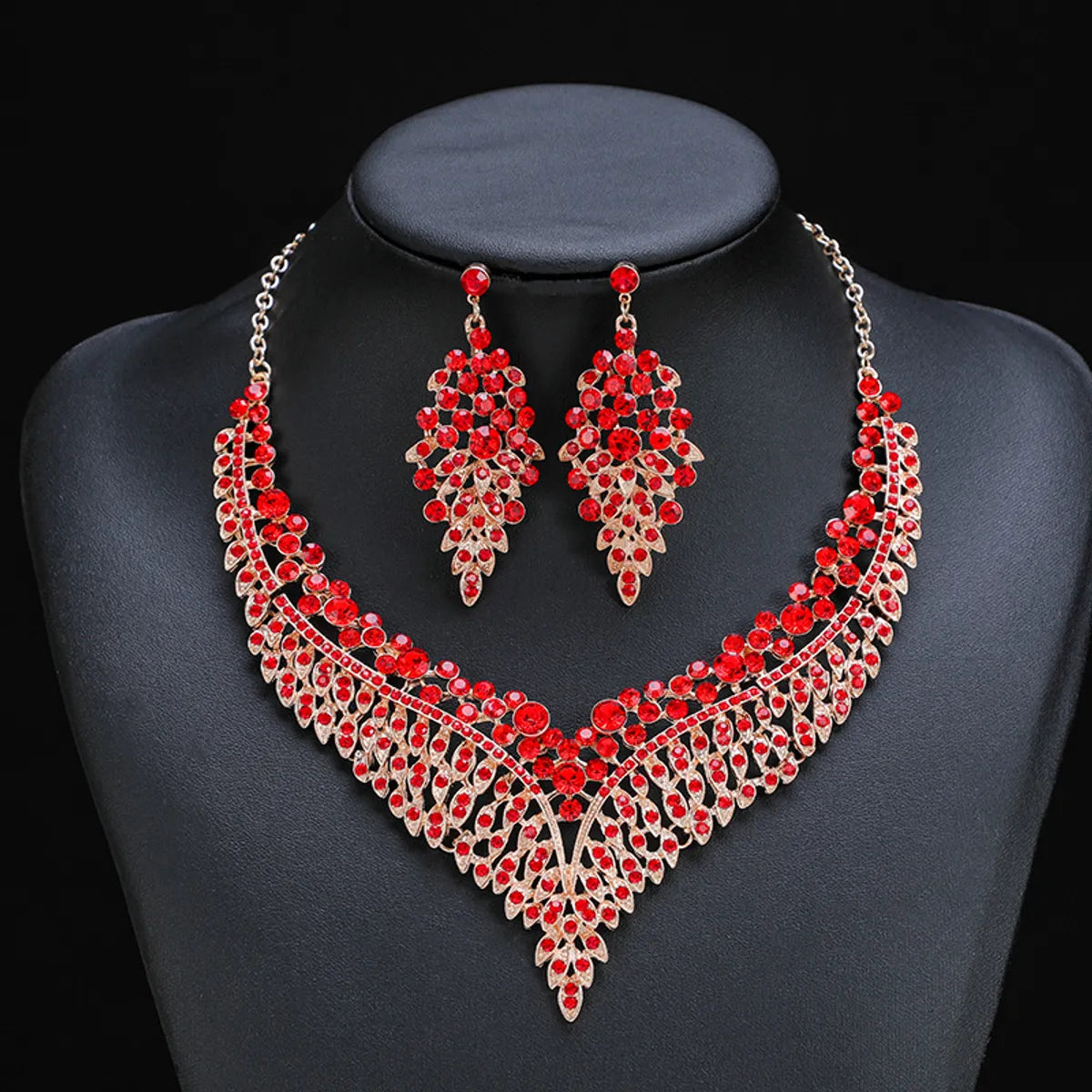 Luxurious Geometric Alloy Plating Artificial Crystal Women's Earrings Necklace