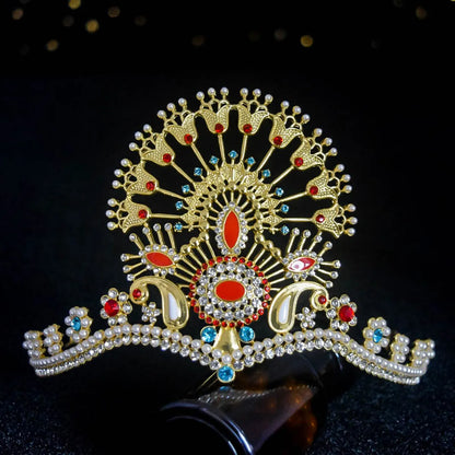 Luxurious Geometric Alloy Plating Artificial Pearls Rhinestones Crown