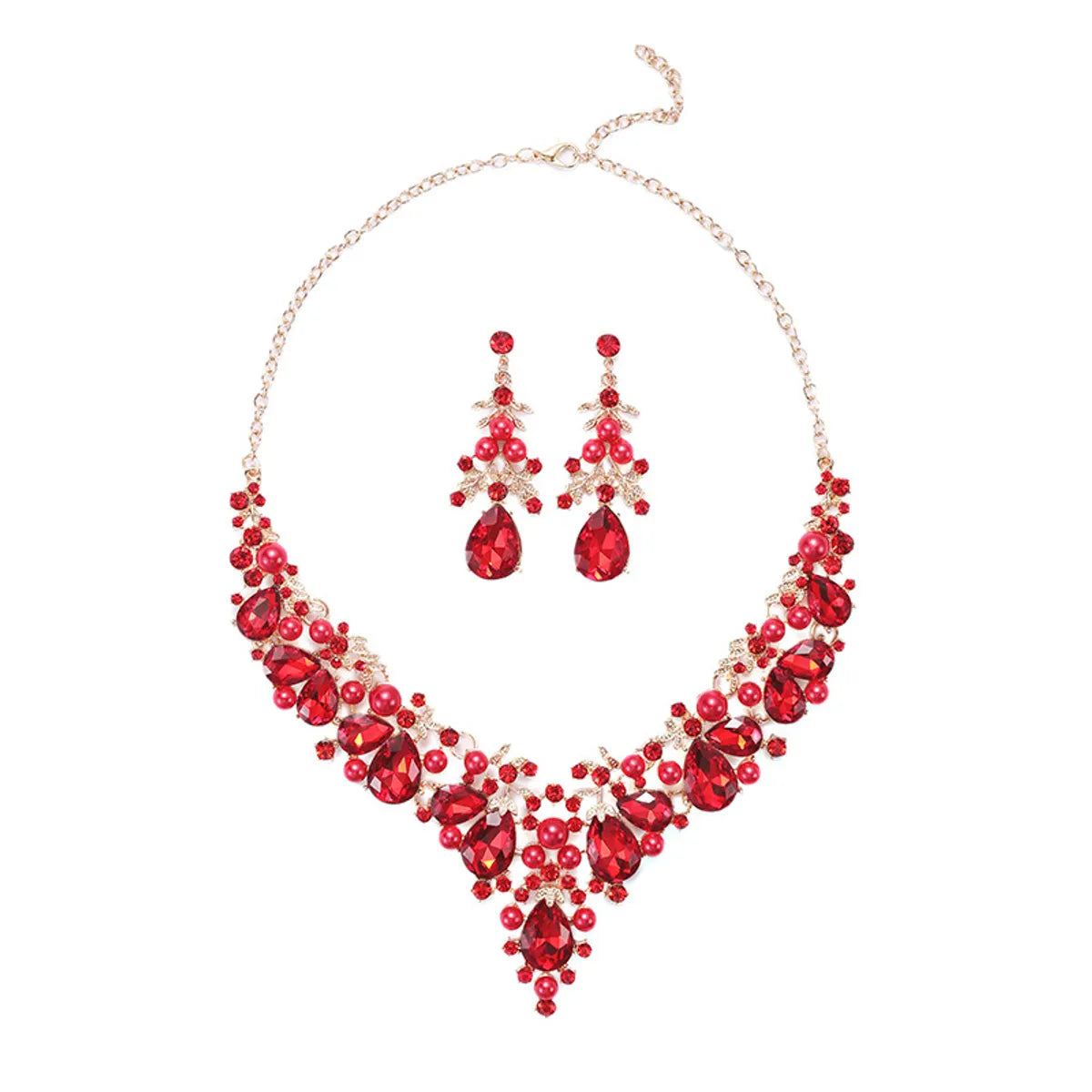 Luxurious Geometric Alloy Plating Inlay Artificial Pearls Rhinestones Glass Women's Earrings Necklace