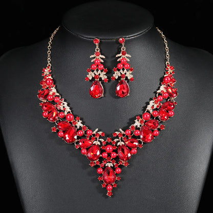 Luxurious Geometric Alloy Plating Inlay Artificial Pearls Rhinestones Glass Women's Earrings Necklace