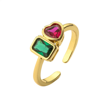 Luxurious Geometric Copper Inlay Zircon Gold Plated Open Ring