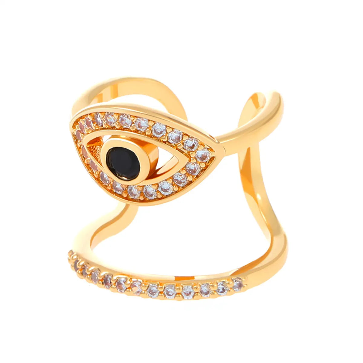 Luxurious Geometric Devil'S Eye Heart Shape Copper Rhinestones Zircon Rings In Bulk