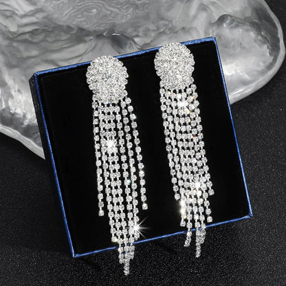 Luxurious Geometric Rhinestone Tassel Drop Earrings 1 Pair