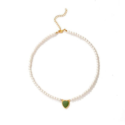 Luxurious Heart Shape Alloy Beaded Artificial Pearls Necklace