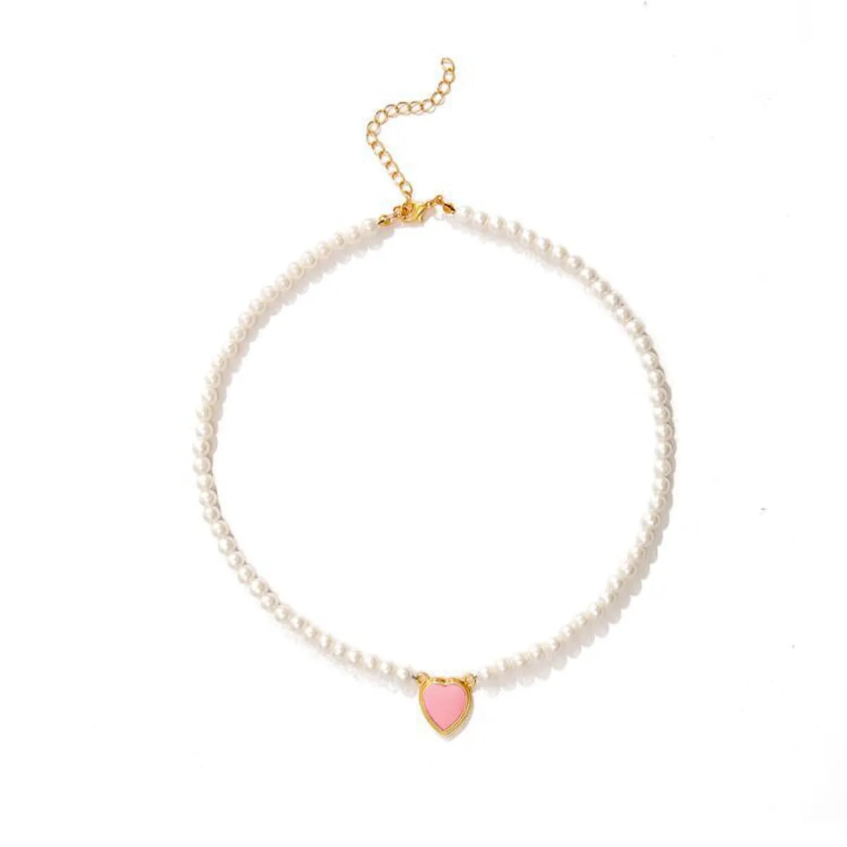 Luxurious Heart Shape Alloy Beaded Artificial Pearls Necklace