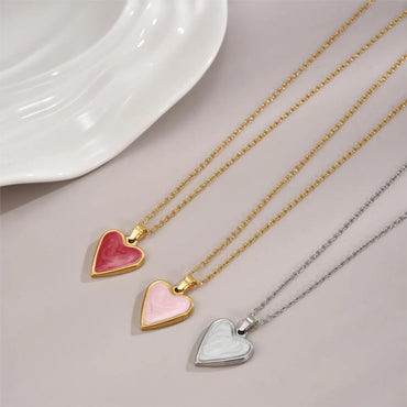 Luxurious Heart Shape Stainless Steel Enamel Plating 18k Gold Plated Pendant Necklace