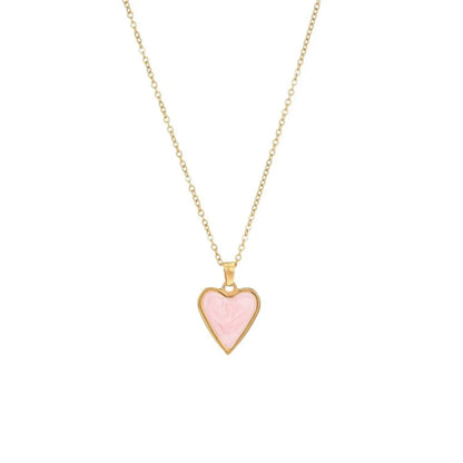 Luxurious Heart Shape Stainless Steel Enamel Plating 18k Gold Plated Pendant Necklace