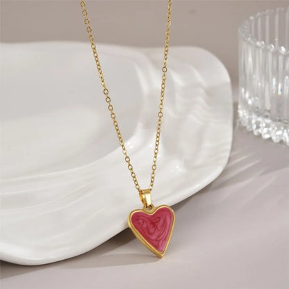 Luxurious Heart Shape Stainless Steel Enamel Plating 18k Gold Plated Pendant Necklace