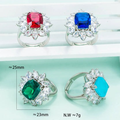 Luxurious Lady Geometric Copper Plating Inlay Artificial Gemstones Rings