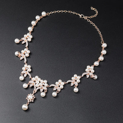 Luxurious Leaves Alloy Plating Artificial Pearls Rhinestones Women'S Earrings Necklace