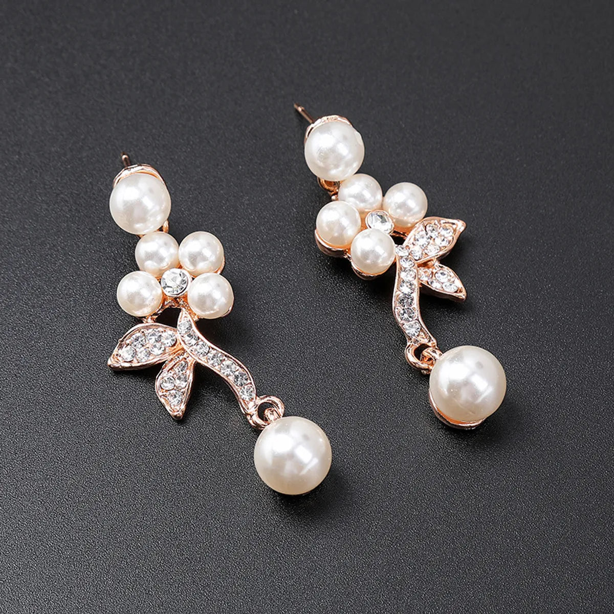 Luxurious Leaves Alloy Plating Artificial Pearls Rhinestones Women'S Earrings Necklace