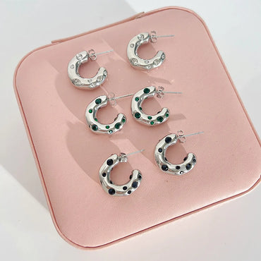 Luxurious Letter Stainless Steel Ear Studs Rhinestone Stainless Steel Earrings