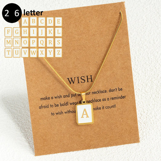 Luxurious Letter Stainless Steel Plating Inlay Shell 18k Gold Plated Pendant Necklace