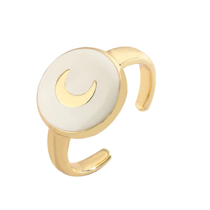 Luxurious Moon Lightning Copper Enamel Plating Gold Plated Open Rings