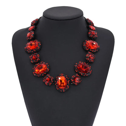 Luxurious Oval Alloy Inlay Artificial Crystal Women's Necklace