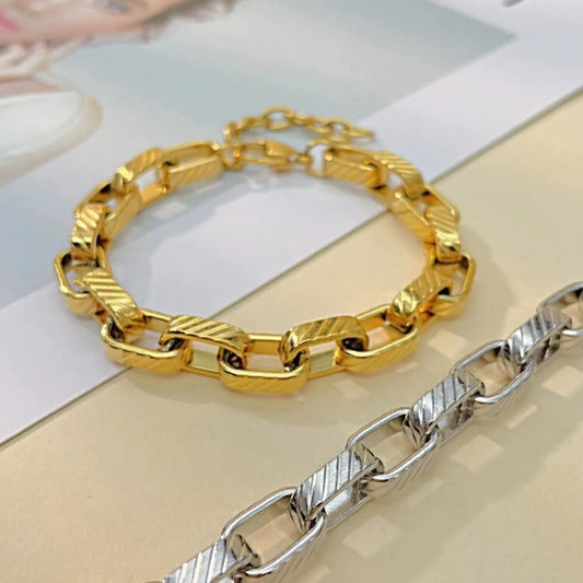 Luxurious Punk Solid Color Titanium Steel 18K Gold Plated Bracelets In Bulk