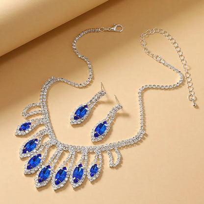 Luxurious Queen Solid Color Alloy Plating Inlay Rhinestones Silver Plated Women'S Jewelry Set