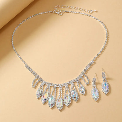 Luxurious Queen Solid Color Alloy Plating Inlay Rhinestones Silver Plated Women'S Jewelry Set