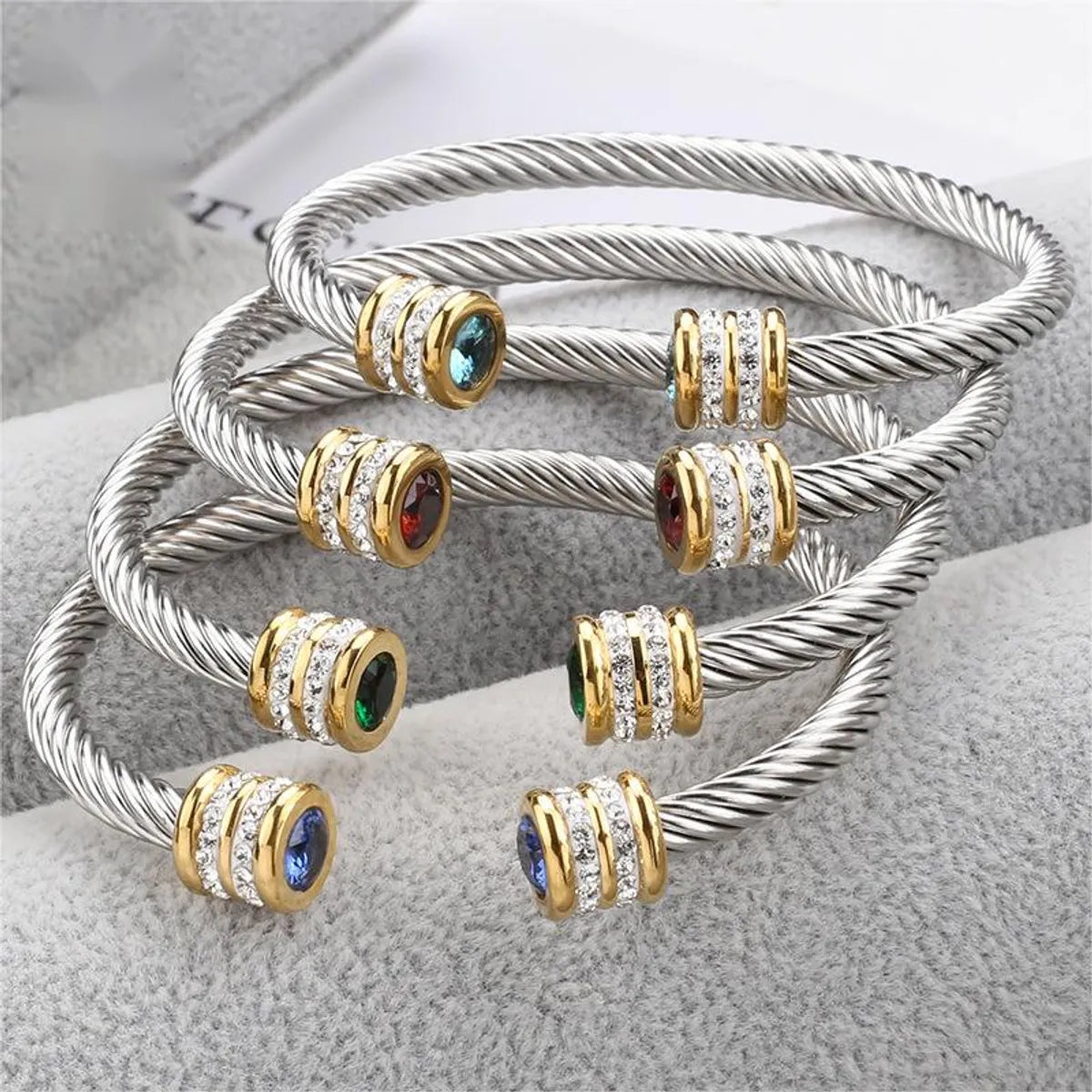 Luxurious Romantic Twist Stainless Steel Plating Inlay Rhinestones Zircon Gold Plated