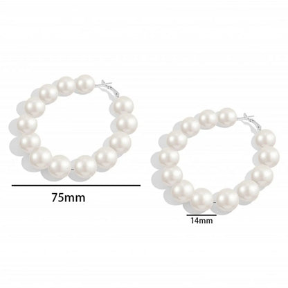 Luxurious Round Beaded Artificial Pearl Hoop Earrings