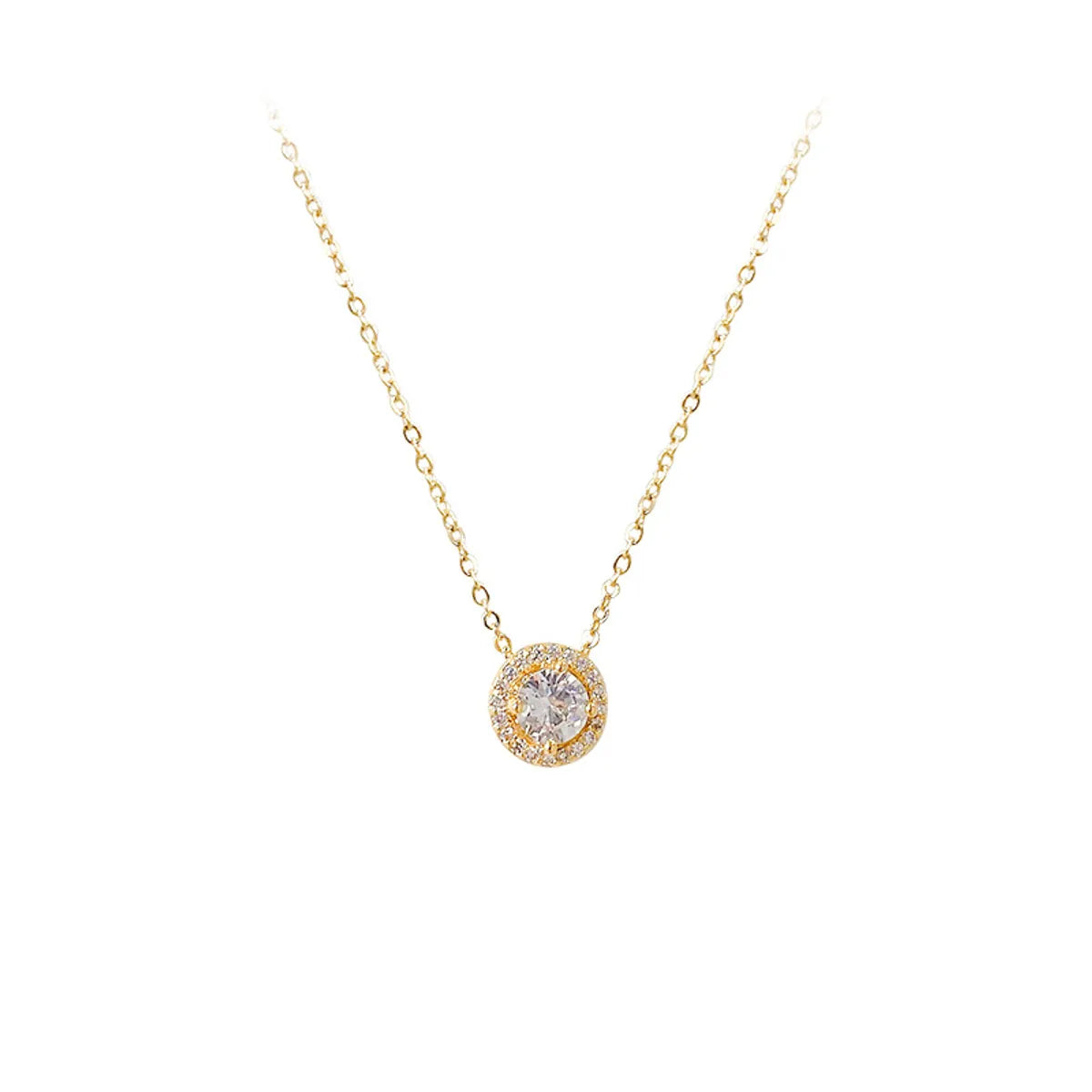 Luxurious Round Copper Necklace Gold Plated Zircon Copper Necklaces 1 Piece