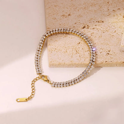 Luxurious Shiny Geometric 304 Stainless Steel White Gold Plated Gold Plated Zircon Tennis Bracelet In Bulk