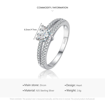 Luxurious Shiny Heart Shape Sterling Silver Rhodium Plated Zircon Rings In Bulk