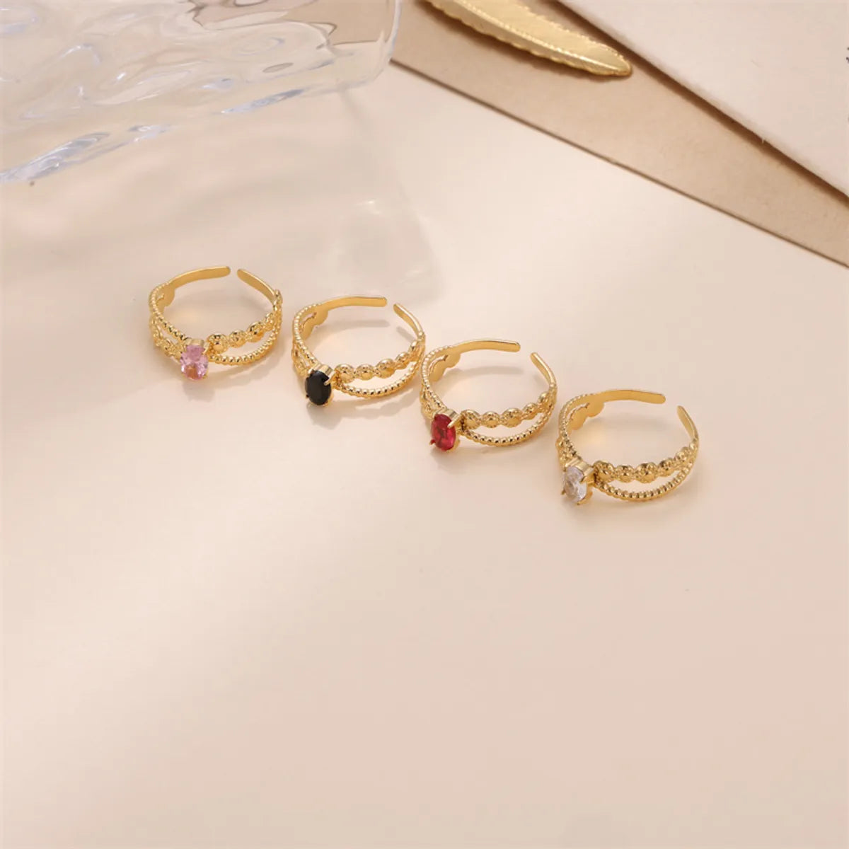 Luxurious Shiny Oval Stainless Steel Plating Inlay Zircon 18k Gold Plated Open Rings