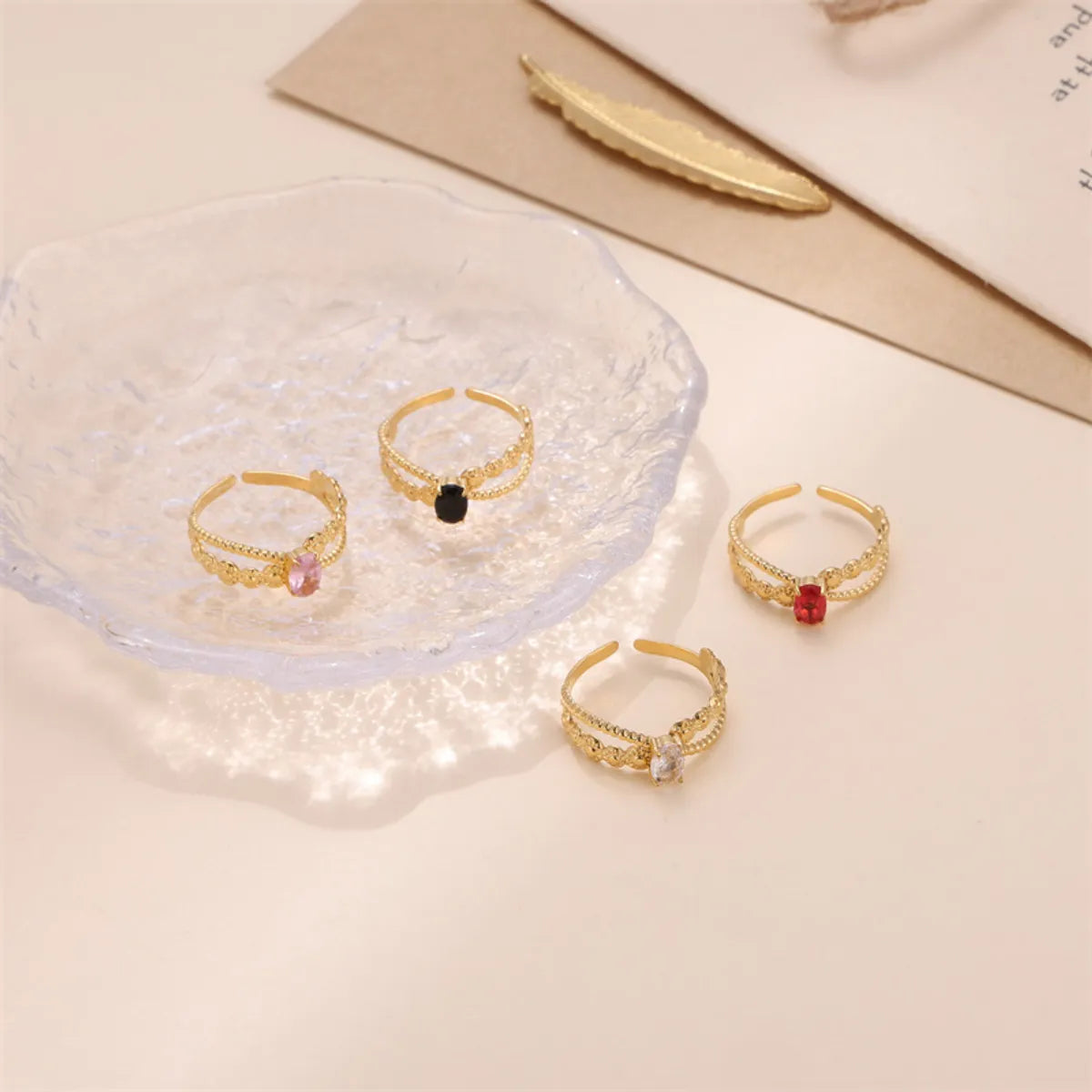 Luxurious Shiny Oval Stainless Steel Plating Inlay Zircon 18k Gold Plated Open Rings