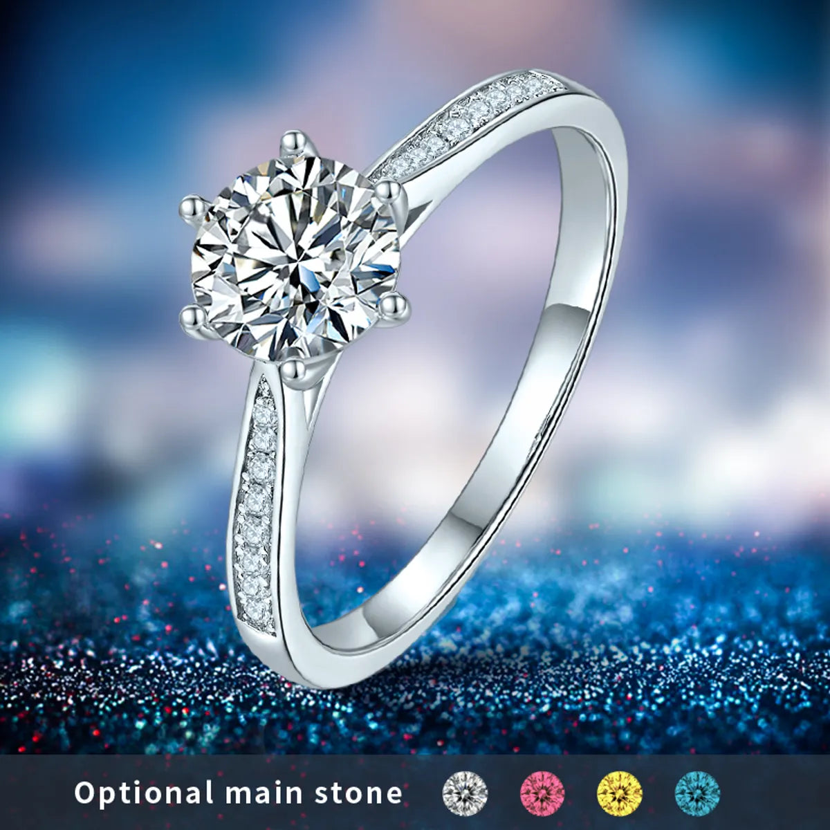 Luxurious Shiny Round Sterling Silver Gra Plating Inlay Moissanite Rhodium Plated Silver Plated Rings