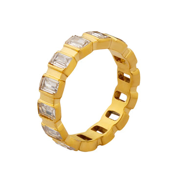 Luxurious Shiny Round Titanium Steel Plating Inlay Zircon 18k Gold Plated Rings