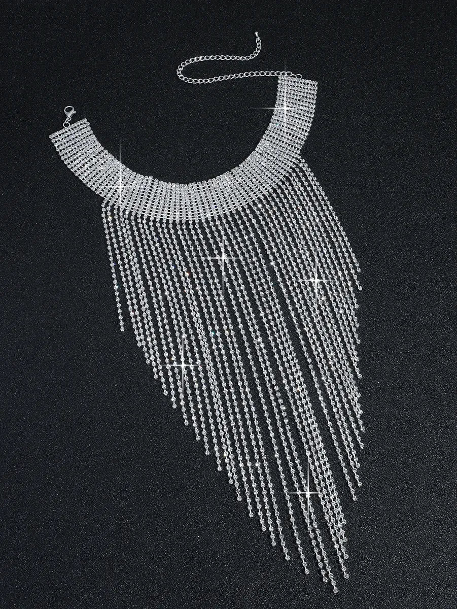 Luxurious Shiny Solid Color Alloy Tassel Plating Inlay Rhinestones Silver Plated Women'S Necklace