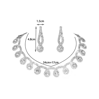 Luxurious Shiny Water Droplets Tassel Artificial Crystal Rhinestones Metal Wholesale Earrings Necklace