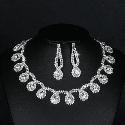 Luxurious Shiny Water Droplets Tassel Artificial Crystal Rhinestones Metal Wholesale Earrings Necklace