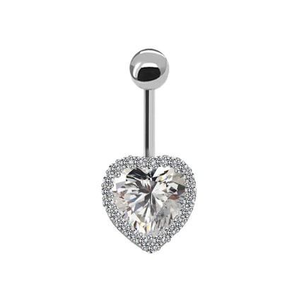 Luxurious Simple Style Heart Shape Wings Stainless Steel Copper Inlay Rhinestones Zircon White Gold Plated Belly Ring